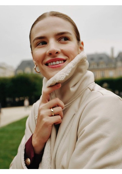 Lcw Modest Kadın Biker Yaka Düz Deri Görünümlü Mont (W5)