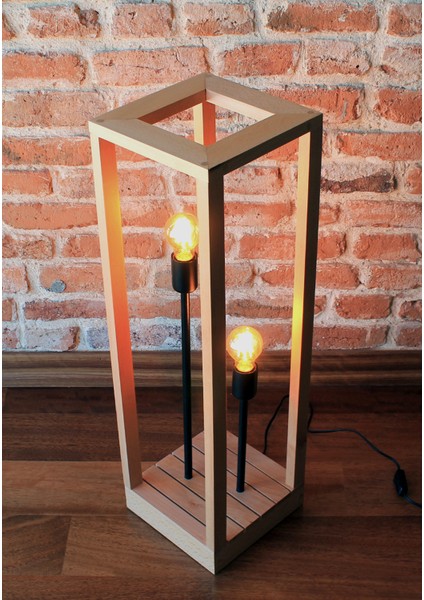 80 cm Doğal Ahşap Kayın Ağacı El Yapımı Çift Ampullü Retro Lambader Rustik LED Ampul Hediyeli fiyatları