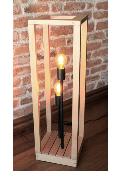 80 cm Doğal Ahşap Kayın Ağacı El Yapımı Çift Ampullü Retro Lambader Rustik LED Ampul Hediyeli modelleri