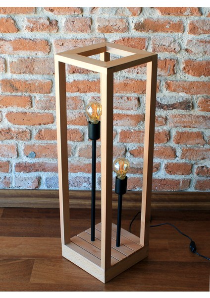 80 cm Doğal Ahşap Kayın Ağacı El Yapımı Çift Ampullü Retro Lambader Rustik LED Ampul Hediyeli fırsatları