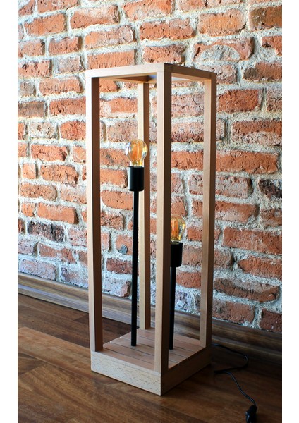 80 cm Doğal Ahşap Kayın Ağacı El Yapımı Çift Ampullü Retro Lambader Rustik LED Ampul Hediyeli indirimleri