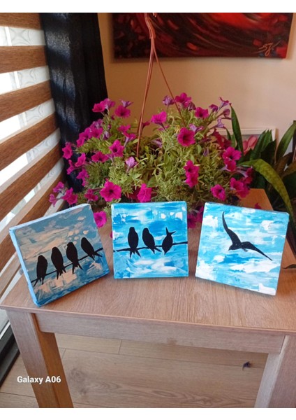 ORJİNAL EL YAPIMI AKRİLİK KUŞ TEMALI MASA ÜSTÜ DEKORATİF TABLO modelleri