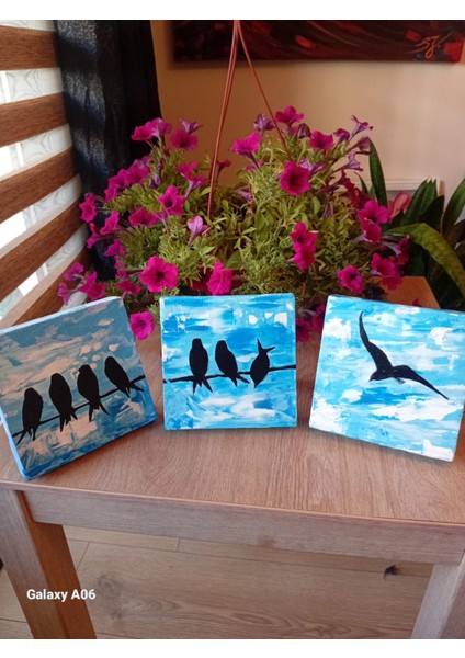 ORJİNAL EL YAPIMI AKRİLİK KUŞ TEMALI MASA ÜSTÜ DEKORATİF TABLO fırsatları