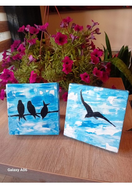 ORJİNAL EL YAPIMI AKRİLİK KUŞ TEMALI MASA ÜSTÜ DEKORATİF TABLO indirimleri