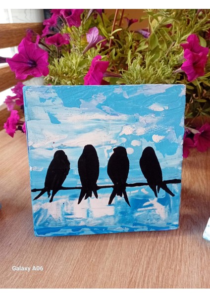 ORJİNAL EL YAPIMI AKRİLİK KUŞ TEMALI MASA ÜSTÜ DEKORATİF TABLO