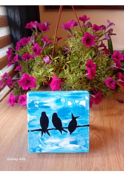 ORJİNAL EL YAPIMI AKRİLİK KUŞ TEMALI MASA ÜSTÜ DEKORATİF TABLO