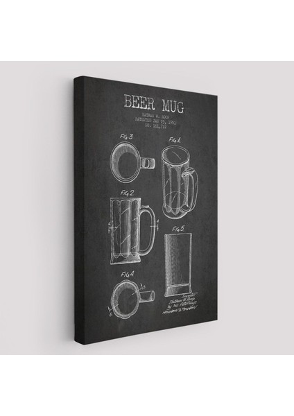 1951 Tarihli Bira Bardağı Patent Çizimi Dekoratif Kanvas Duvar TABLOSU-5213