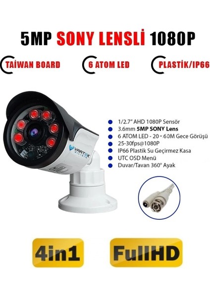 5 Kameralı Set 1tb HDD Full Hd Gece Görüşlü Güvenlik Kamerası Sistemi-Sabit Ip Gerektirmez fiyatları