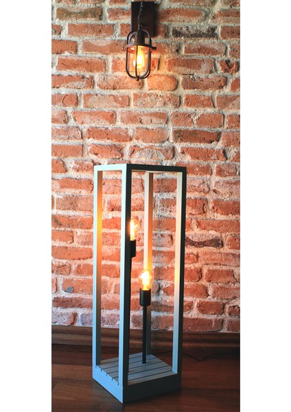 80 cm Doğal Ahşap Su Yeşili El Boyama Çift Ampullü Retro Lambader Rustik LED Ampul Hediyeli
