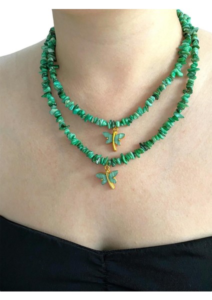 Kelebek Detay "malakit Taşı" Doğaltaş Kolye