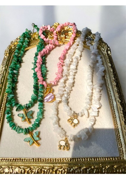 Kelebek Detay "malakit Taşı" Doğaltaş Kolye fiyatları