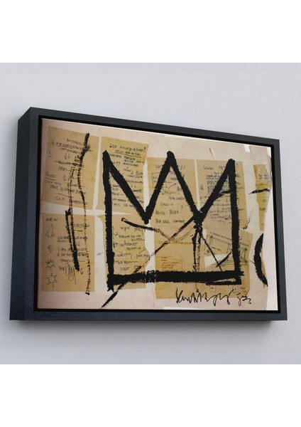 Siyah Çerçeveli Jean Michel Basquiat Notlar ve Taç Eseri Kanvas Tablo