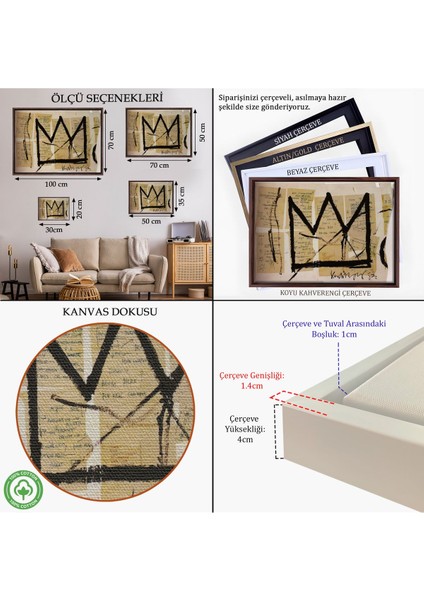 Siyah Çerçeveli Jean Michel Basquiat Notlar ve Taç Eseri Kanvas Tablo indirimleri