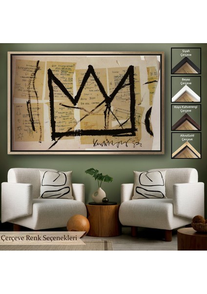 Siyah Çerçeveli Jean Michel Basquiat Notlar ve Taç Eseri Kanvas Tablo