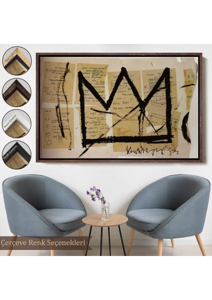 Siyah Çerçeveli Jean Michel Basquiat Notlar ve Taç Eseri Kanvas Tablo