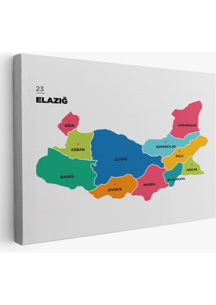 Elazığ Ili ve Ilçeler Haritası Dekoratif Kanvas Tablo 1330