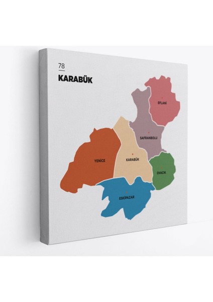 Karabük Ili ve Ilçeler Haritası Dekoratif Kanvas Tablo 1374
