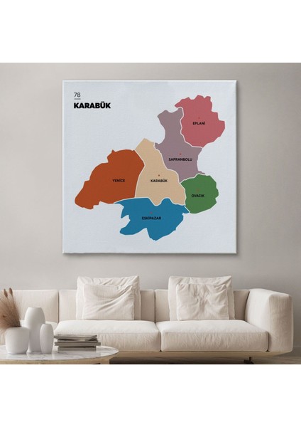 Karabük Ili ve Ilçeler Haritası Dekoratif Kanvas Tablo 1374 fiyatları