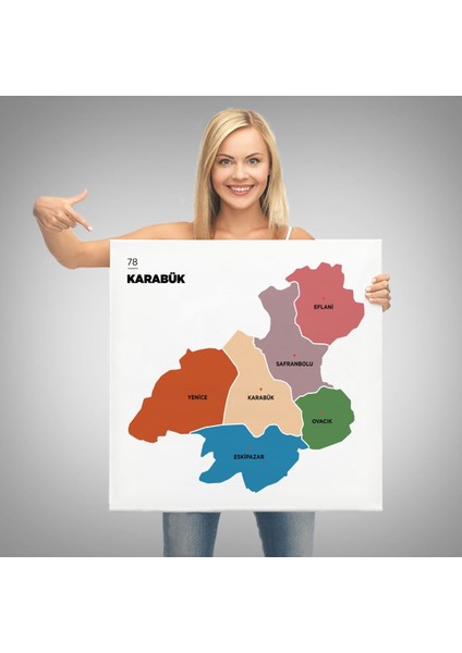 Karabük Ili ve Ilçeler Haritası Dekoratif Kanvas Tablo 1374 modelleri