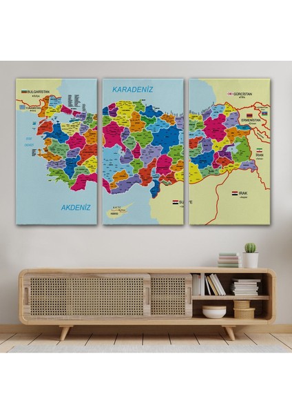 Türkiye Haritası Kanvas Tablo Il ve Ilçeli Ayrıntılı Eğitici Komşulu Dekoratif Tablo 3005 modelleri