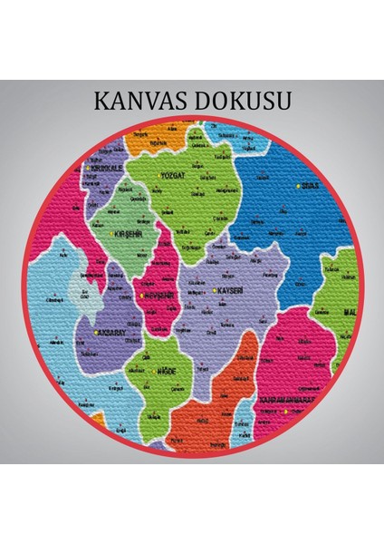 Türkiye Haritası Kanvas Tablo Il ve Ilçeli Ayrıntılı Eğitici Komşulu Dekoratif Tablo 3005