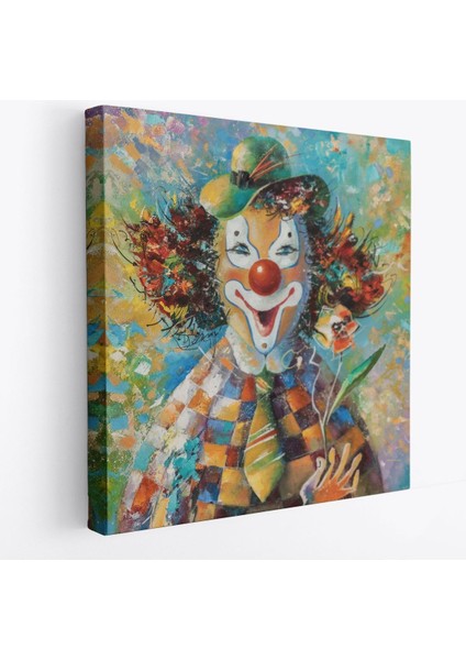 Bir Çiçekli Palyaço Yağlıboya Görünüm Dekoratif Kanvas Duvar TABLOSU-5838