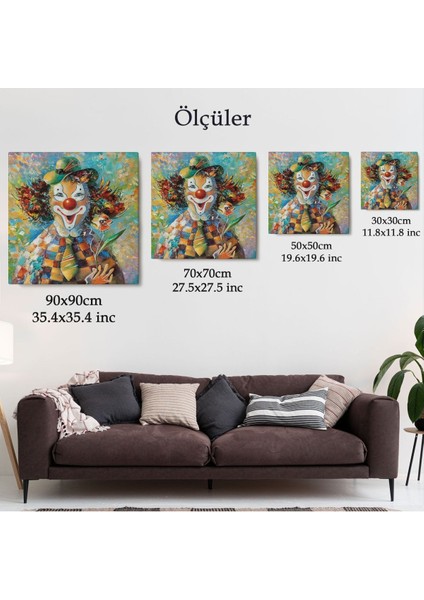 Bir Çiçekli Palyaço Yağlıboya Görünüm Dekoratif Kanvas Duvar TABLOSU-5838