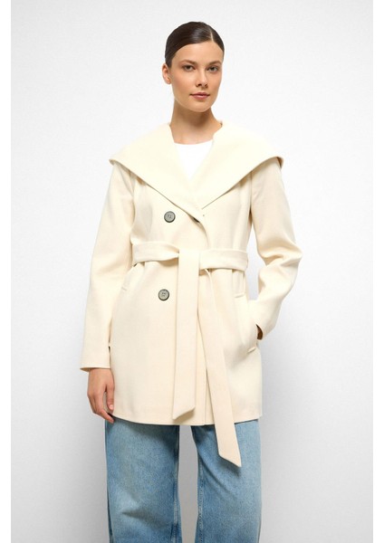 Kapüşonlu Kruvaze Kısa Kaban Ekru 3103 fiyatları