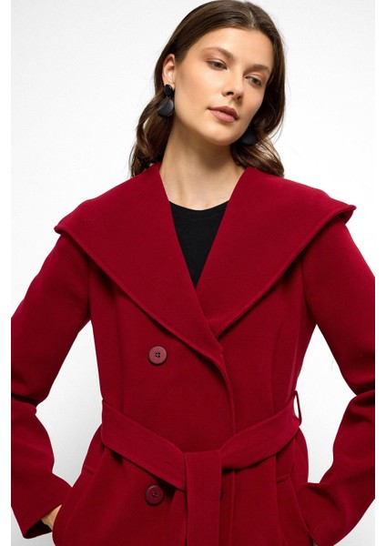 Kapüşonlu Kruvaze Kısa Kaban Kırmızı 3103 fiyatları