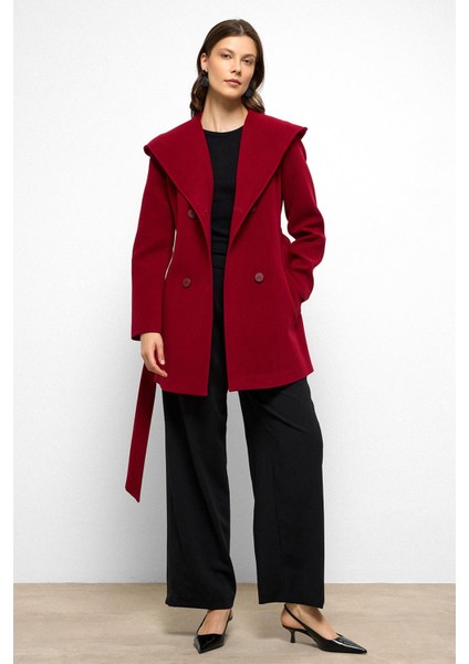 Kapüşonlu Kruvaze Kısa Kaban Kırmızı 3103 indirimleri