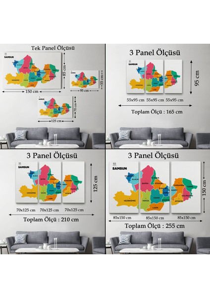 Samsun Ili ve Ilçeler Haritası Dekoratif Kanvas Tablo 1445 indirimleri