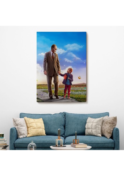 Atatürk ve Çocuk El Ele Kanvas TABLO-GA-150 fiyatları