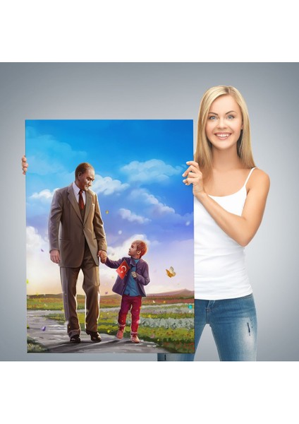 Atatürk ve Çocuk El Ele Kanvas TABLO-GA-150 modelleri