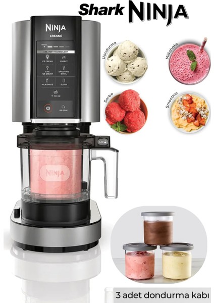 Ninja Ice Cream Maker - Dondurma, Gelato, Sorbe, Smoothie Kasesi, Milkshake Dondurma Makinesi + Hassas Mutfak Tartısı