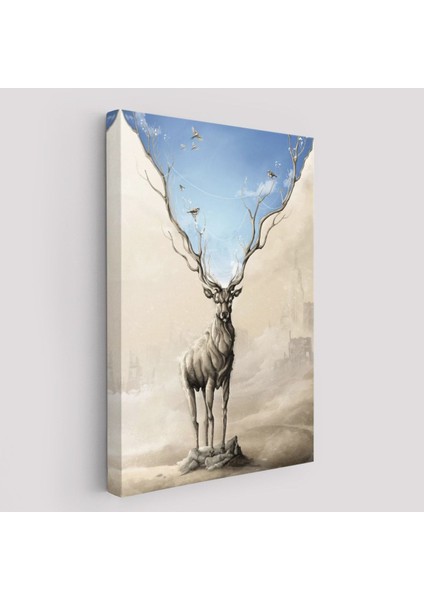 Daha Güzel Bir Doğa Hayal Eden Geyik Sürreal Duvar TABLOSU-6017