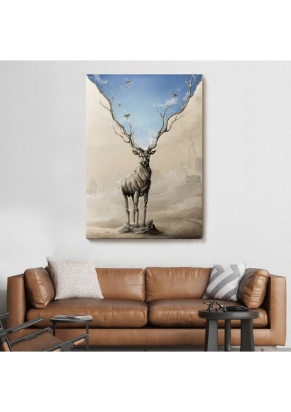 Daha Güzel Bir Doğa Hayal Eden Geyik Sürreal Duvar TABLOSU-6017 fiyatları