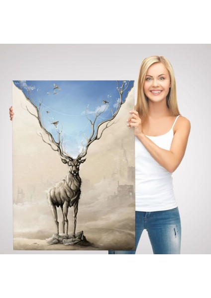 Daha Güzel Bir Doğa Hayal Eden Geyik Sürreal Duvar TABLOSU-6017 modelleri