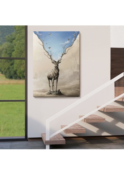 Daha Güzel Bir Doğa Hayal Eden Geyik Sürreal Duvar TABLOSU-6017 fırsatları
