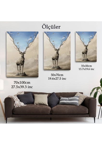 Daha Güzel Bir Doğa Hayal Eden Geyik Sürreal Duvar TABLOSU-6017 indirimleri
