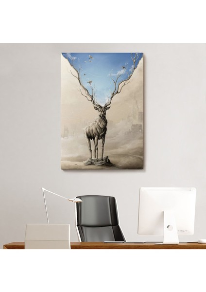 Daha Güzel Bir Doğa Hayal Eden Geyik Sürreal Duvar TABLOSU-6017