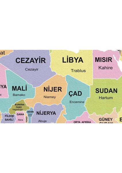 Türkçe Dünya Haritası Ülke Bayrak ve Başkentli Kanvas Tablo 1924 modelleri