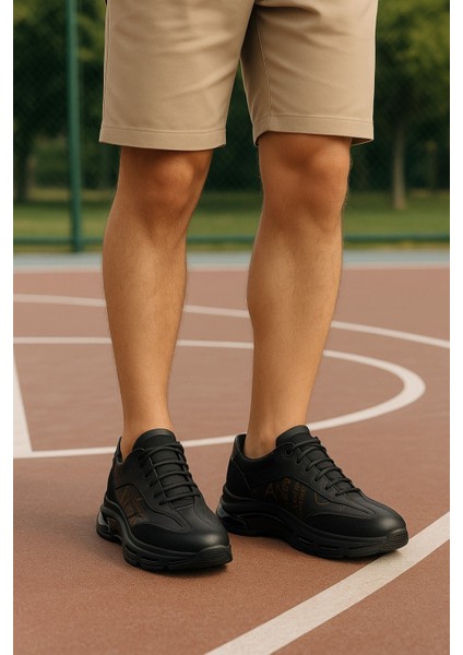 GR0275 Deri Yazı Figürlü Ithal Kaydırmaz Kauçuk Taban Erkek Sneaker Ayakkabı