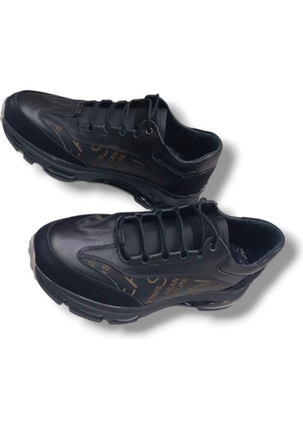 GR0275 Deri Yazı Figürlü Ithal Kaydırmaz Kauçuk Taban Erkek Sneaker Ayakkabı