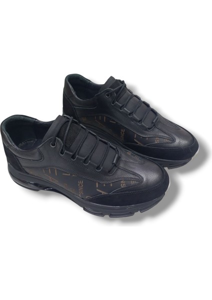 GR0275 Deri Yazı Figürlü Ithal Kaydırmaz Kauçuk Taban Erkek Sneaker Ayakkabı
