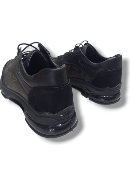 GR0275 Deri Yazı Figürlü Ithal Kaydırmaz Kauçuk Taban Erkek Sneaker Ayakkabı