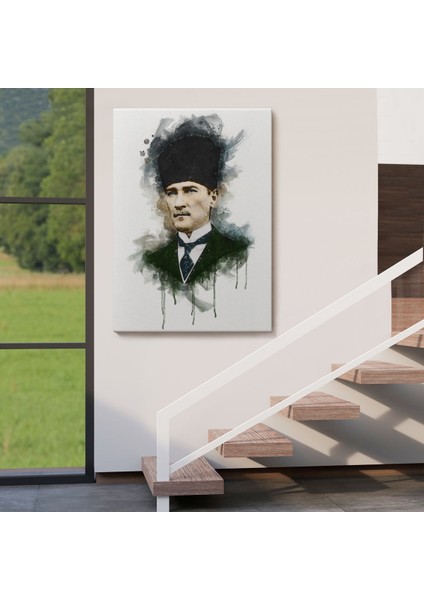 Mustafa Kemal Atatürk'ün Suluboya Görünümlü Portresi Dekoratif Kanvas Tablo-Da-78 fırsatları