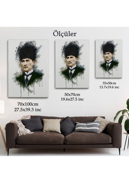 Mustafa Kemal Atatürk'ün Suluboya Görünümlü Portresi Dekoratif Kanvas Tablo-Da-78
