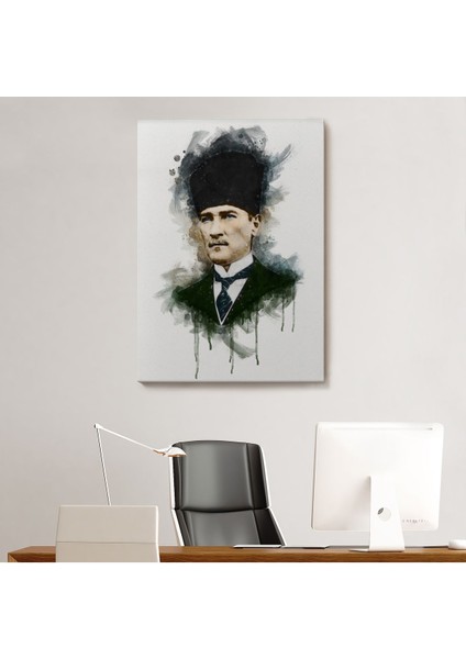 Mustafa Kemal Atatürk'ün Suluboya Görünümlü Portresi Dekoratif Kanvas Tablo-Da-78