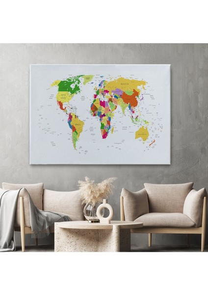 Dünya Haritası Dekoratif Kanvas Tablo Ülke ve Başkentli 1513 fiyatları