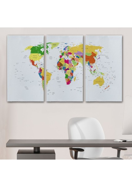 Dünya Haritası Dekoratif Kanvas Tablo Ülke ve Başkentli 1513 modelleri